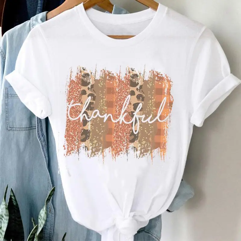 

Women Leopard Thankful Halloween Autumn Fall Thanksgiving Graphic Clothing Tshirt T Female Tee Top Print T-Shirt