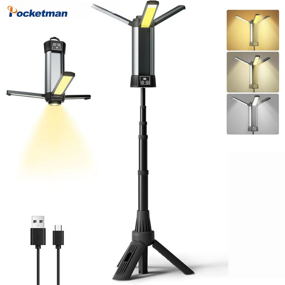 USB Rechargeable LED Work Light with Stand Cordless Lantern Multifunction Camping Handlamp Outdoor Warning Lamp Folding Bracket
