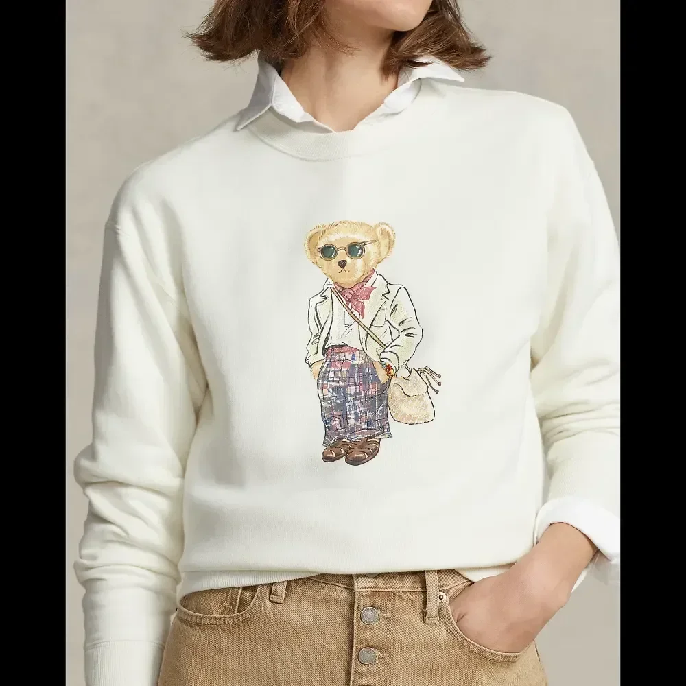 여성용 곰 후드티, 맨투맨 하이 퀄리티 용수철, 가을 캐주얼 패션, 레드, 블루, 화이트 풀오버 상의, 2024 신상