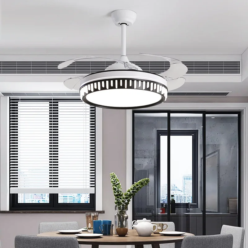 

Modern minimalist restaurant invisible fan lamp living room home frequency conversion mute restaurant fan chandelier