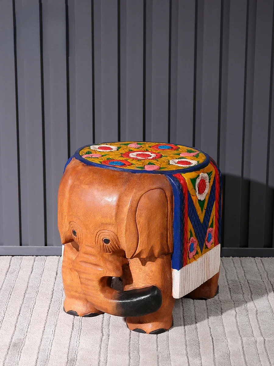 

Southeast Asian Style Elephant Low Stool Shoe Change Stool round Stool Living Room Furniture Wood Stool