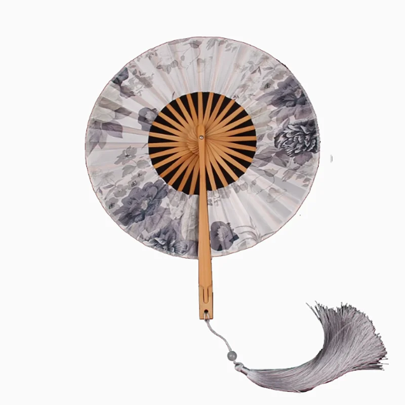 Japanese Style 360° Rotating Round Fan - Handmade Bamboo Circle Fan, Portable Folding Hand Fan for Cosplay/Kimono,Fan for Summer