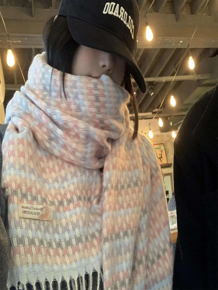 

Rainbow Plaid Tassel Knit Thread 2023 New Scarf Women's Winter Korean Version Fashion Comfortable Versatile Thickened Warm Shawl