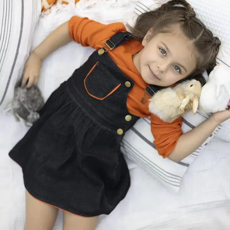 Ali Plus New SS25 Black denim with orange trim girls dress romper boys built up shirt and pants boy and girl ribbed orange top 3