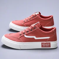 Red Canvas Casual Shoes For Men Comfortable Low Cut Vulcanized Shoes Men Lace-Up Lightweight Flat Sneaker Men espadrilles hommes 1