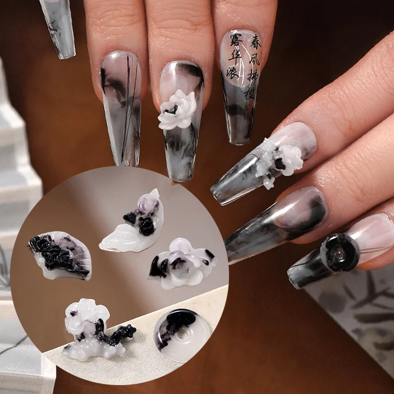 40/50Pcs Ancient Chinese Style Nail Charms Painting Style Vignet Gradient Effect DIY Nail Art Accessories 3D Decoration Manicure 3