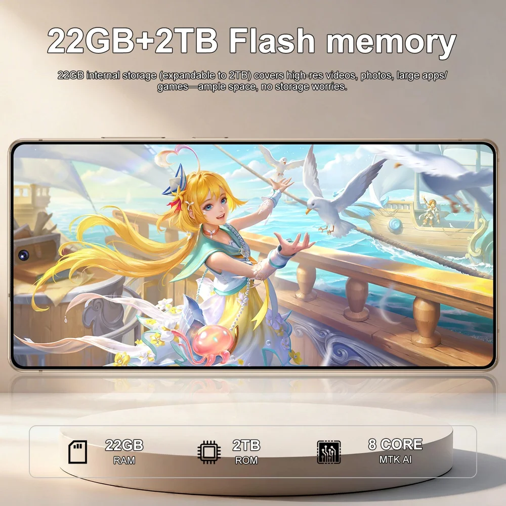 K-Touch Smartphone For C26 UltraX 5G Cell Phone 7.3 Inch 7800mAh Battery Mobile Phones Android Full Display 48MP Camera 22GB RAM 2TB ROM Face ID Unlocked 5G Dual SIM Android 15 Cell Phone with FM Radio GPS