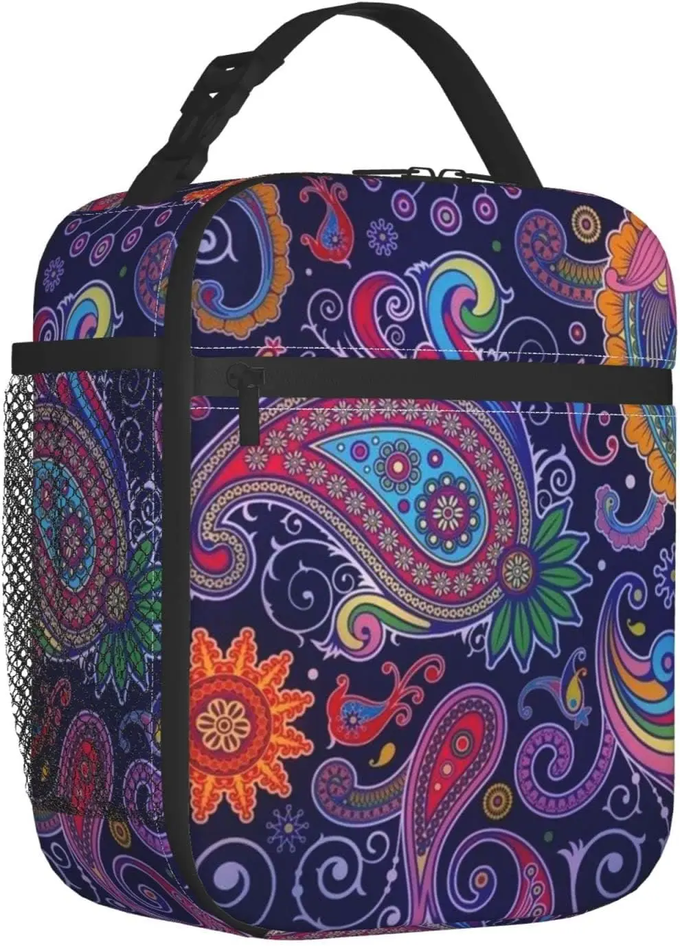 

Purple Paisley Insulated Lunch Bag Reusable Thermal Cooler Lunch Box for Women Tote Bags with Side Pocket for Travel Work Picnic