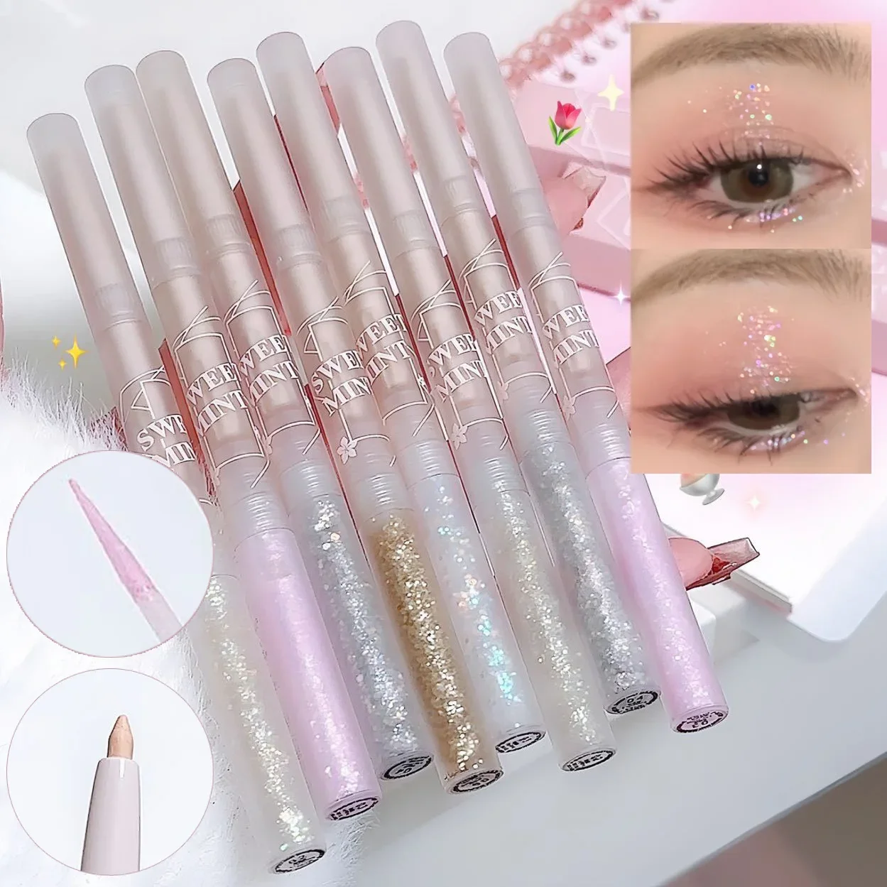 2 In 1 Liquid Glitter Eyeshadow Matte Skin Tone Silkworm Pen Pearl Shimmer Waterproof Liquid Sequins Eyeliner Eye Shadow Makeup