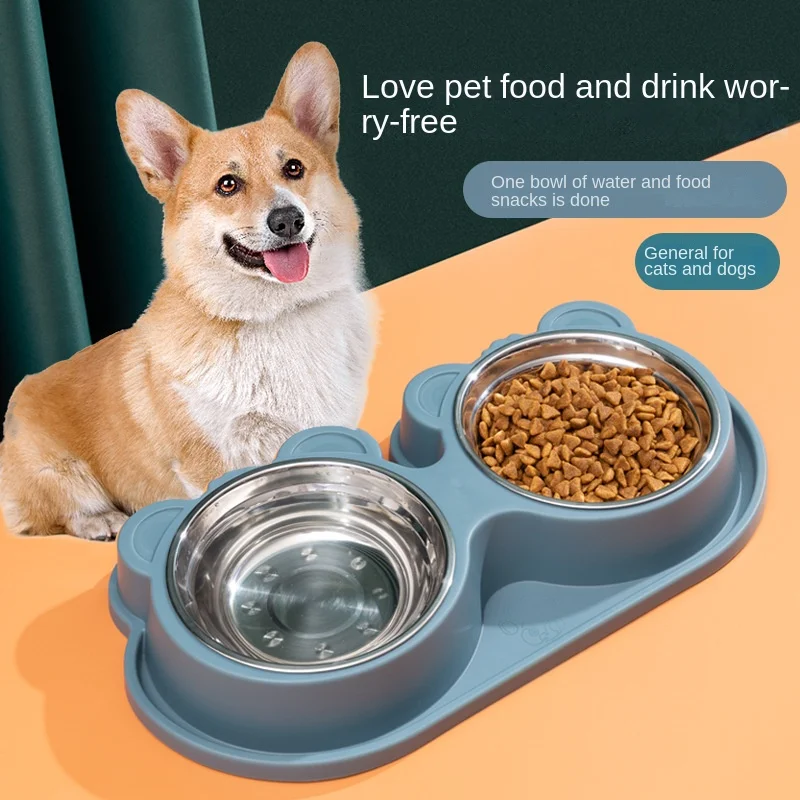 

For Pet Dog Two pieces Sets Puppy Bowl Anti-fall Dog Dishes Dogs Accessories Stainless Steel Water Bottle Bowl for Cat supplies