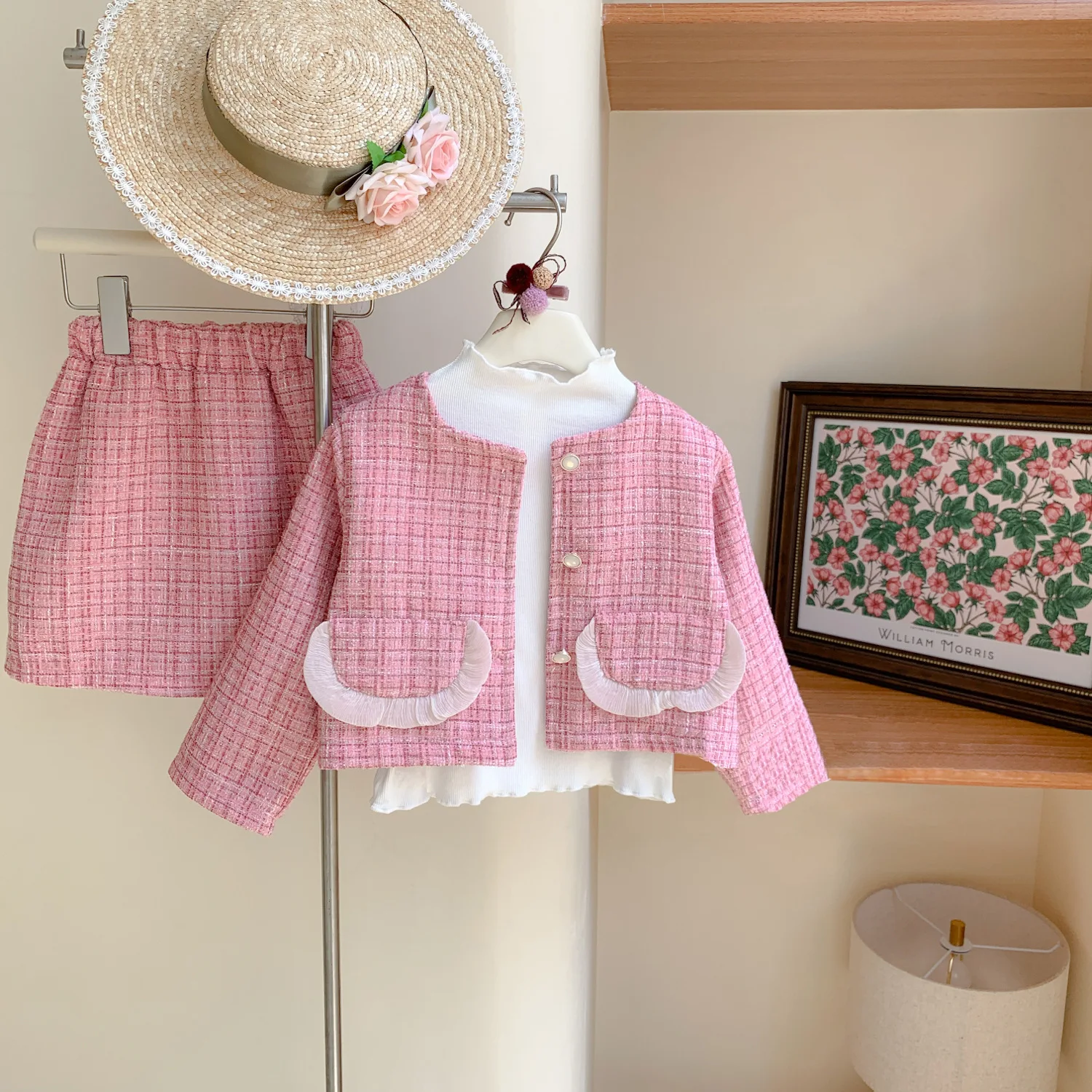 

Комплект одежды для девочек, весна-осень, принцесса, детская розовая Милая верхняя одежда для девочек, пальто + юбка, 2 предмета, винтажный наряд, костюм для девочек
