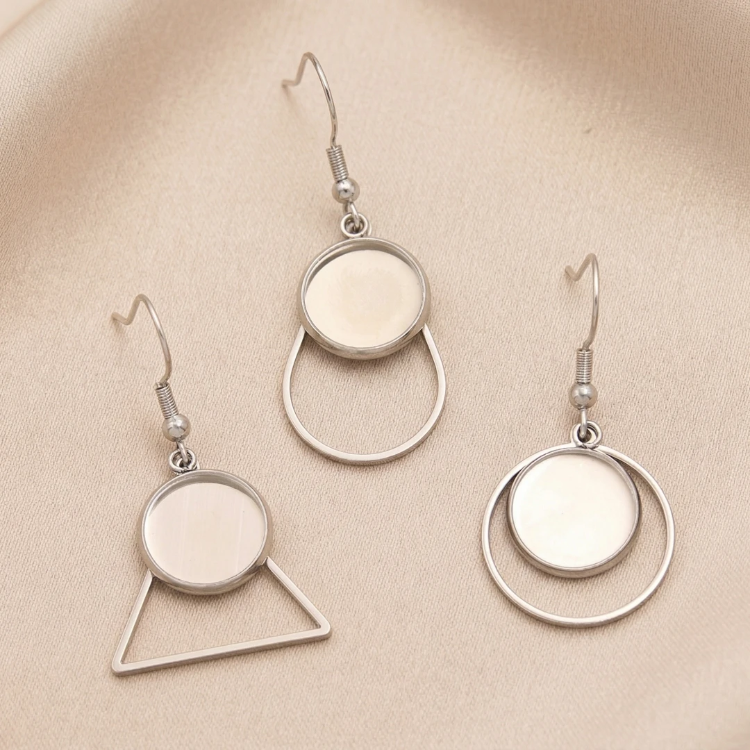 10 Stück Edelstahl-Ohrringrohlinge mit Mondanhänger, passend für 12-mm-Cabochon-Fassungen, DIY-Haken, Zubehör für die Schmuckherstellung – Detail 4