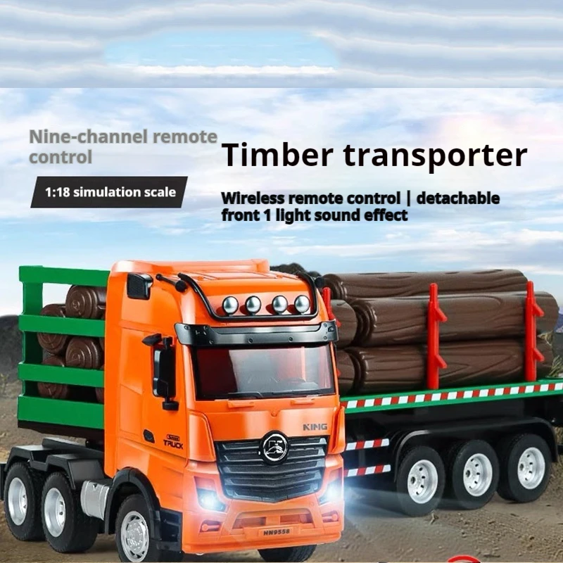 Flatbed Construction Truck Remote Control 9-Channel Lumber Transportation Sound Light Children'S Toys Trucks Gifts 1:18 Metal 3