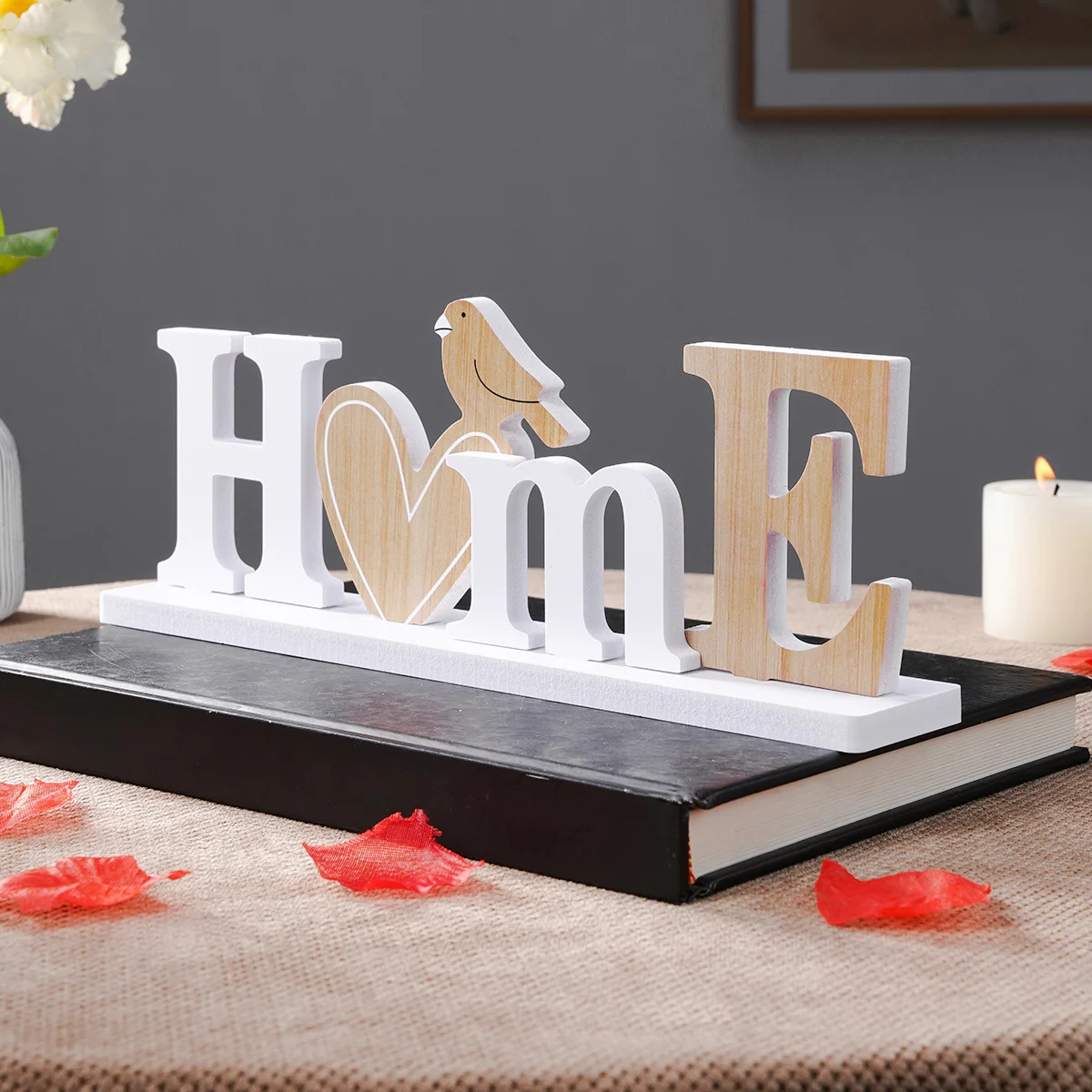 1PC, a simple heart-shaped bird HOME letter-shaped decorative item, an indoor desktop decorative letter board