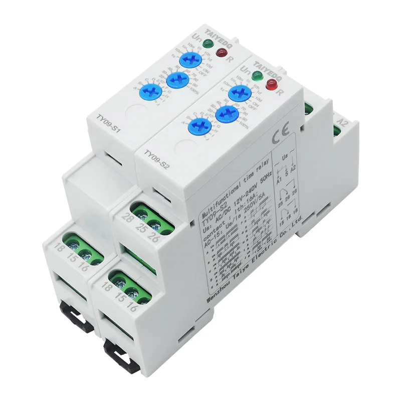 TY09-S1 S2 16A Multifunction Timer Relay with 10 Function Choices AC 230V Din Rail Type Time Delay Relay