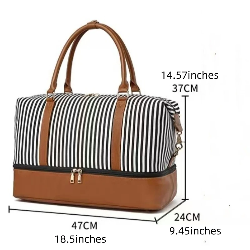Travel Lady Bag Striped Canvas Crossbody Bag One-shoulder Hand Luggage