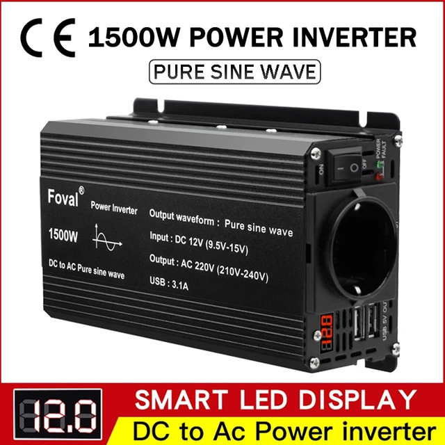 1500W Pure Sine Wave Power Inverter with LED Display DC to AC