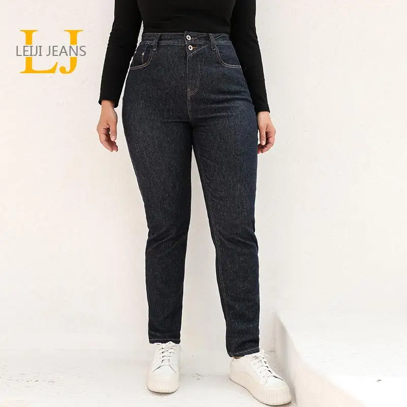 2022 LEIJIJEANS Весна размера плюс 175 CMS Высокая талия полная длина деним для женщин 6XL 100