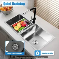 Double Bowl Composite Drop-in Basin Kitchen Sink with Drain 304 Stainless Steell + Waste 78 x 43 x 22 cm 2