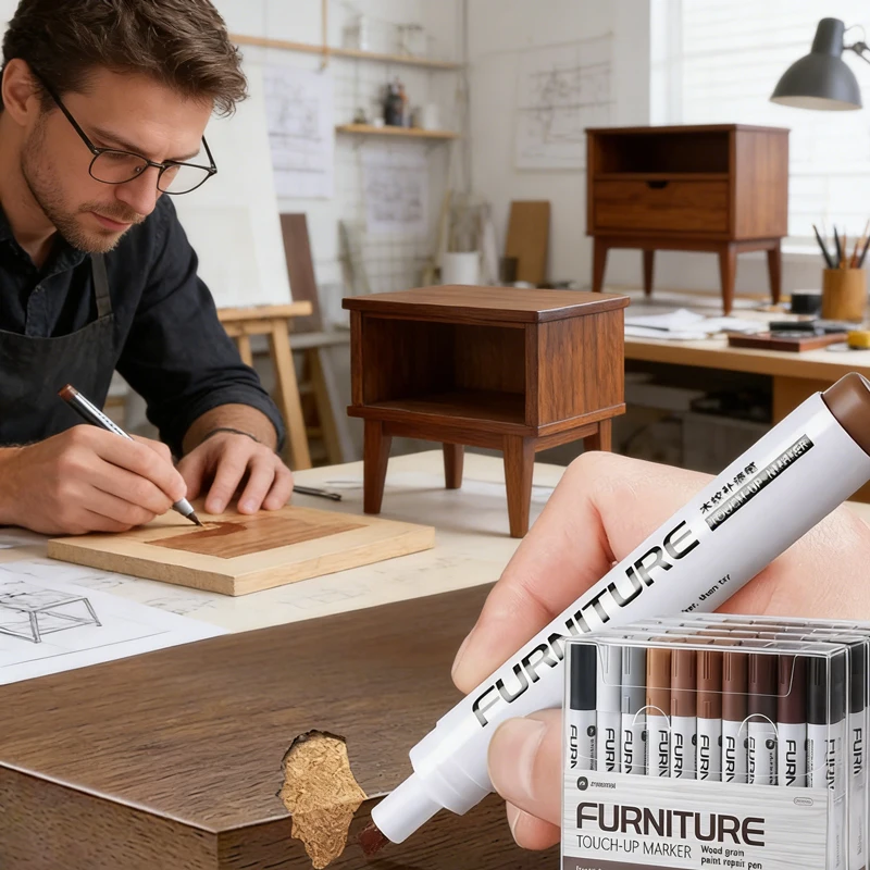 6-12Pcs 가구 터치업 마커 목재 수리 펜 세트 스크래치 제거제 나무 테이블 캐비닛 복원 페인트 복원 패치
