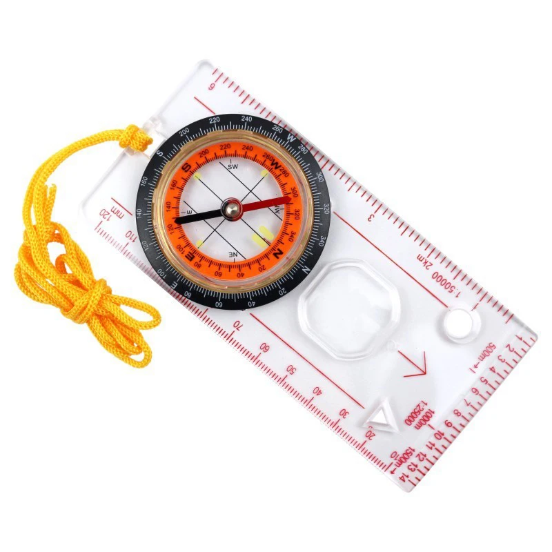 1Pcs Portable Compass Scale Ruler Multifunction Map Ruler With Lanyard For Outdoor Camping Hiking 2
