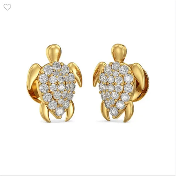 Female Cute Sea Turtle White Crystal Small Stud Earrings Vintage Yellow Gold Color Wedding Fashion Jewelry For Women