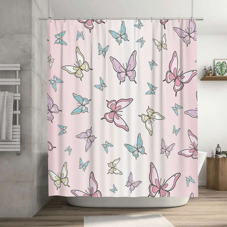 Hermosa cortina de ducha de mariposas rosas, decoración del hogar,  decoraciones de baño DIY, paneles de ducha de tela impermeables  personalizables para K - AliExpress, image size:960x960