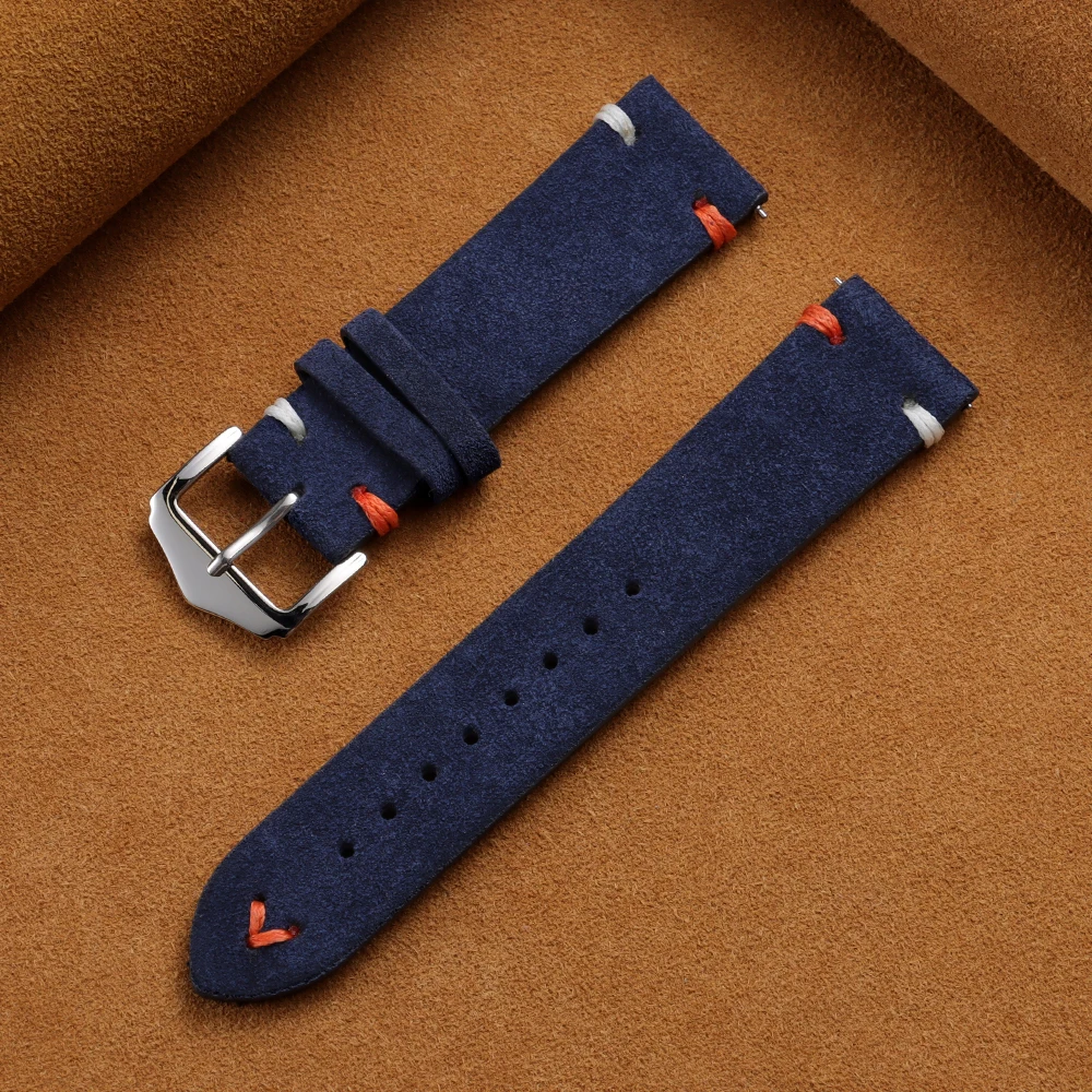 Premium Suede Leather Vintage Blue Watch Strap - Sporty and Stylish Replacement Band