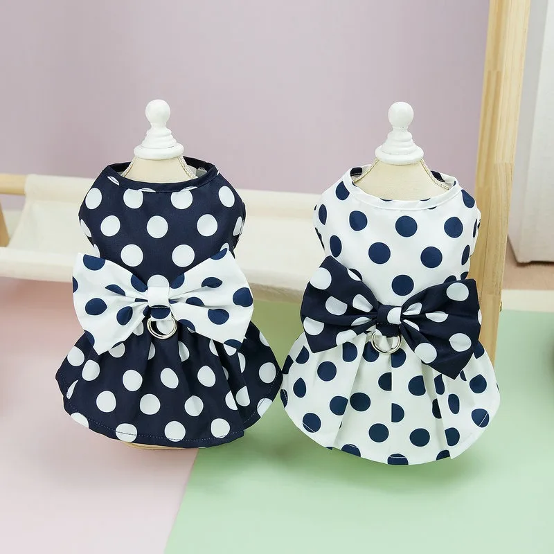 애완견 원피스 네이비 폴카 도트 활 의류, 테디, 요크셔, 두 다리 가디건, 강아지 조끼, 패션 애완 동물 의류