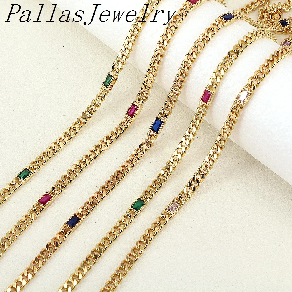 

3 Meters,Metal Gold Color With Rectangle Crystal Cuba Chain Necklace,Cable Chain for DIY Jewelry Making Supply
