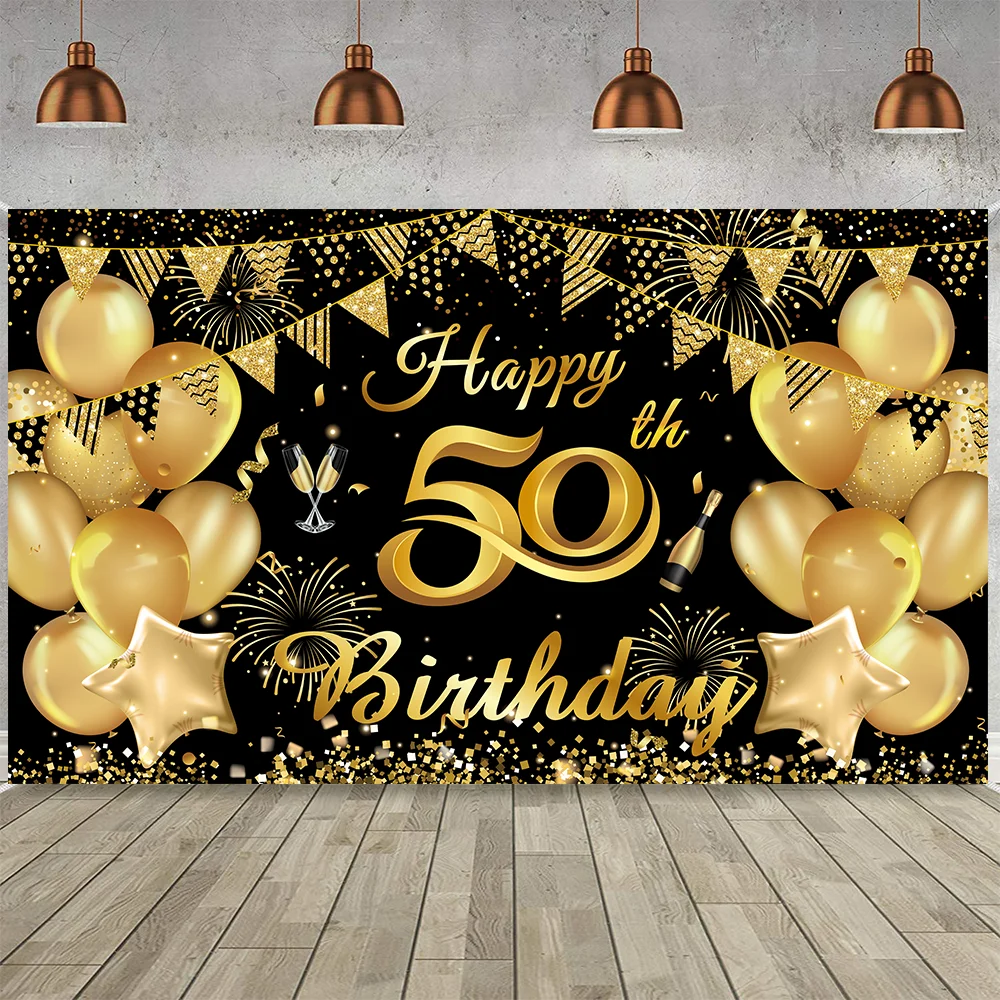 Description Picture 6 of itemGolden Black Happy 70 60 50th Birthday Background Adult Birthday Party Decor Banner Photography Backdrop Photo Studio Props