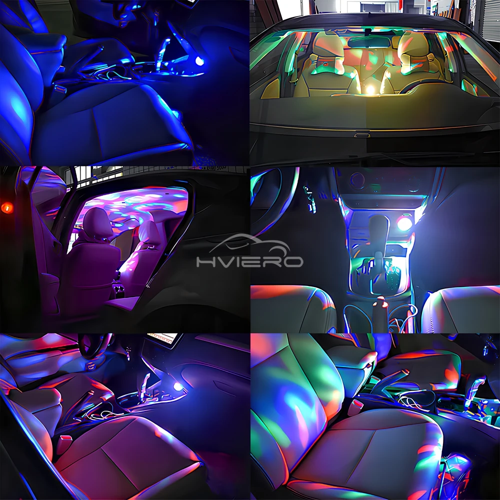 Car Ambient Lights Led Auto Lamp USB RGB Mini Colorful Music Sound USB-C Interface IOS Holiday Party Karaoke Atmosphere Bulbs