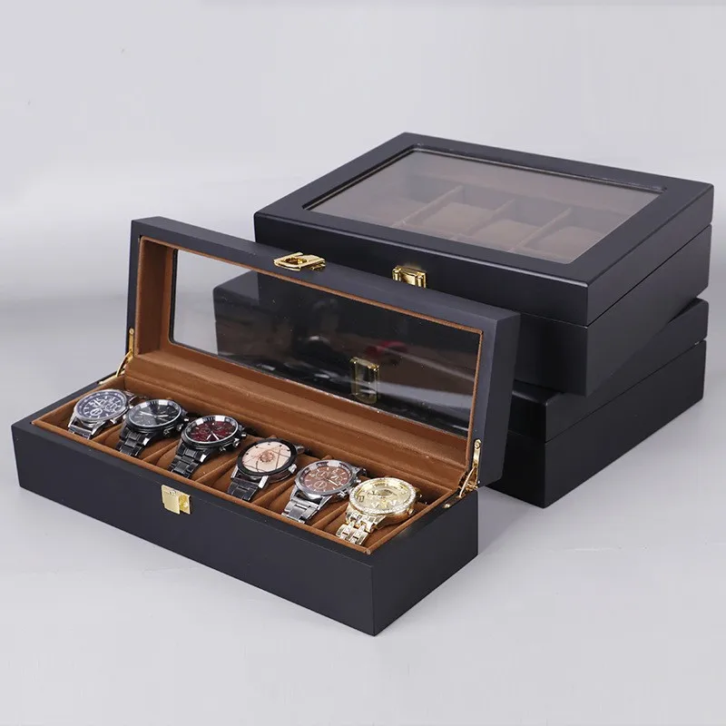 

6/10/12 Grids Black Matte Spray Paint Wooden Watch Boxes Holder Organizer Stand Storage Box for Watches Jewelry Display Case