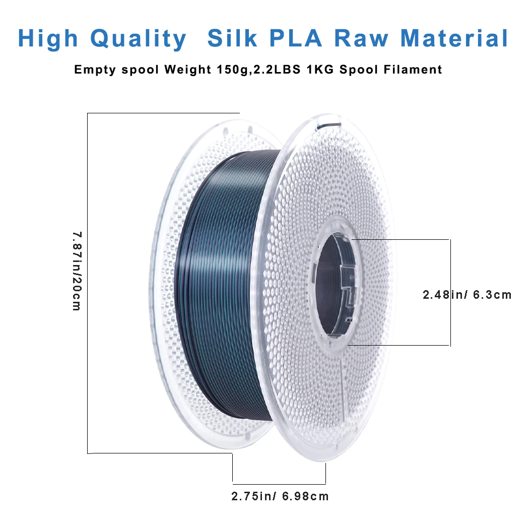 PLA 3D 프린터 필라멘트 1.75mm, 실크 광택 PLA 필라멘트, 스파클 실크 PLA, 그라데이션 듀얼 컬러 체인지(투컬러 블랙 그린, 1kg)