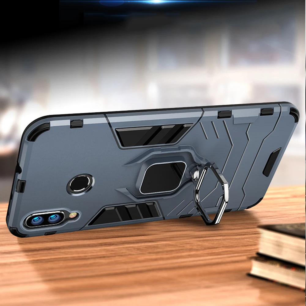 Durable Armor Phone Case with Finger Ring Holder and Reinforced Bumper