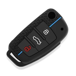 Premium Silicone Car Key Fob Cover with Keychain (Blue)