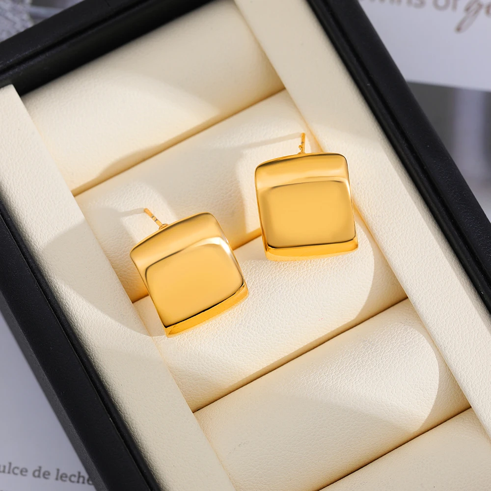 Vintage Square Arch Big Stud Earrings 18K Gold Plated Hypoallergenic Glossy Metal Statement Earring Minimalist Jewelry Bijoux