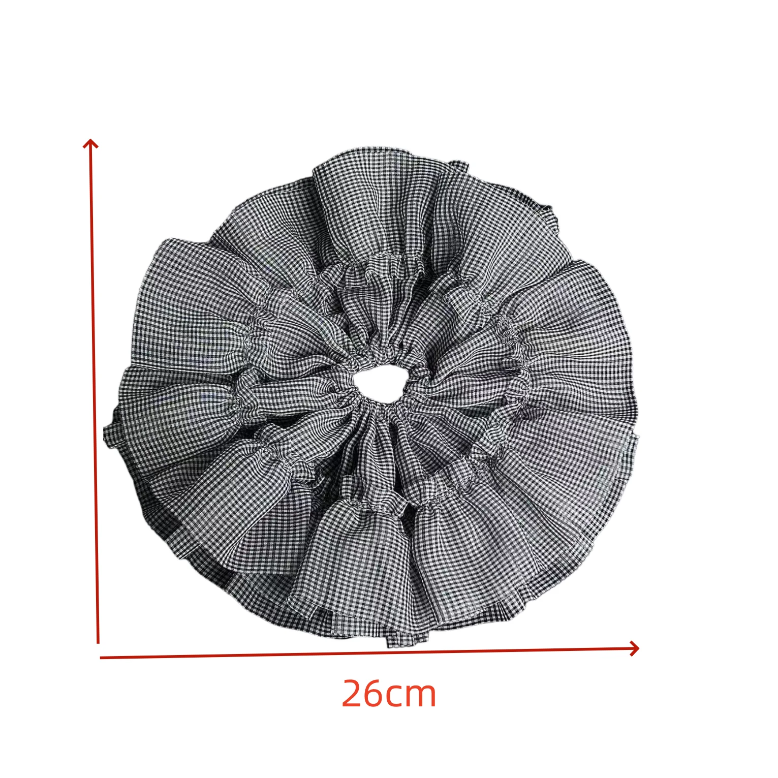 1PC New Oversized Korean Dongdaemun Chiffon Pleated Skirt-Hem Black & White Plaid Hair Scrunchie, Elegant Hair Tie For Women