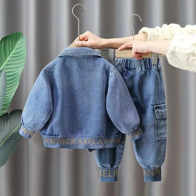 Conjunto de jaqueta e jeans casual infantil, infantil, menino, meninas, bebê, versão coreana, novo, 2 peças, primavera e outono