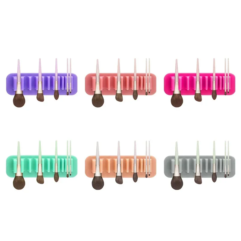Silicone Wall Mount Makeup Brush Holder Storage Stand Hanger Case Organizer Thin Paint Brush Drying Art Rack Suction Cup 5
