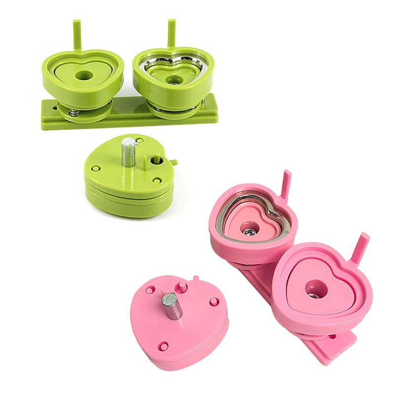 57x53mm Pink Green Button Badge Maker Machine Interchangeable Die Mould Heart Shape Badge Punching Die DIY Badges Birthday Gifts badge maker molds