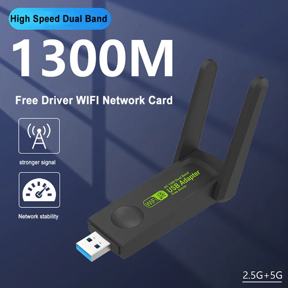 Grwiibeou 무선 USB WiFi 어댑터 1300Mbps Wifi 동글 USB 네트워크 카드 PC 데스크탑 노트북 용 듀얼 밴드 2.4G/5G 수신기