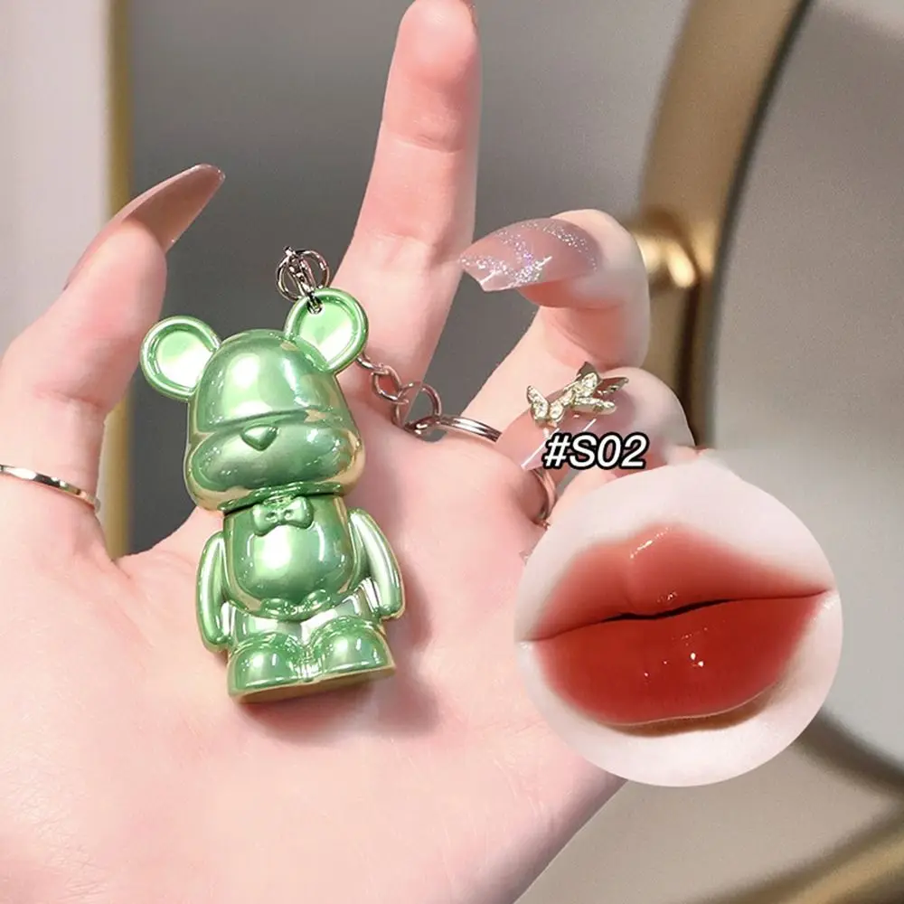 Mini Jelly Mirror Lipstick Bear-shaped Moisturizing Lip Gloss Non-stick Cup with Key Chain Long-lasting Lipstick Students