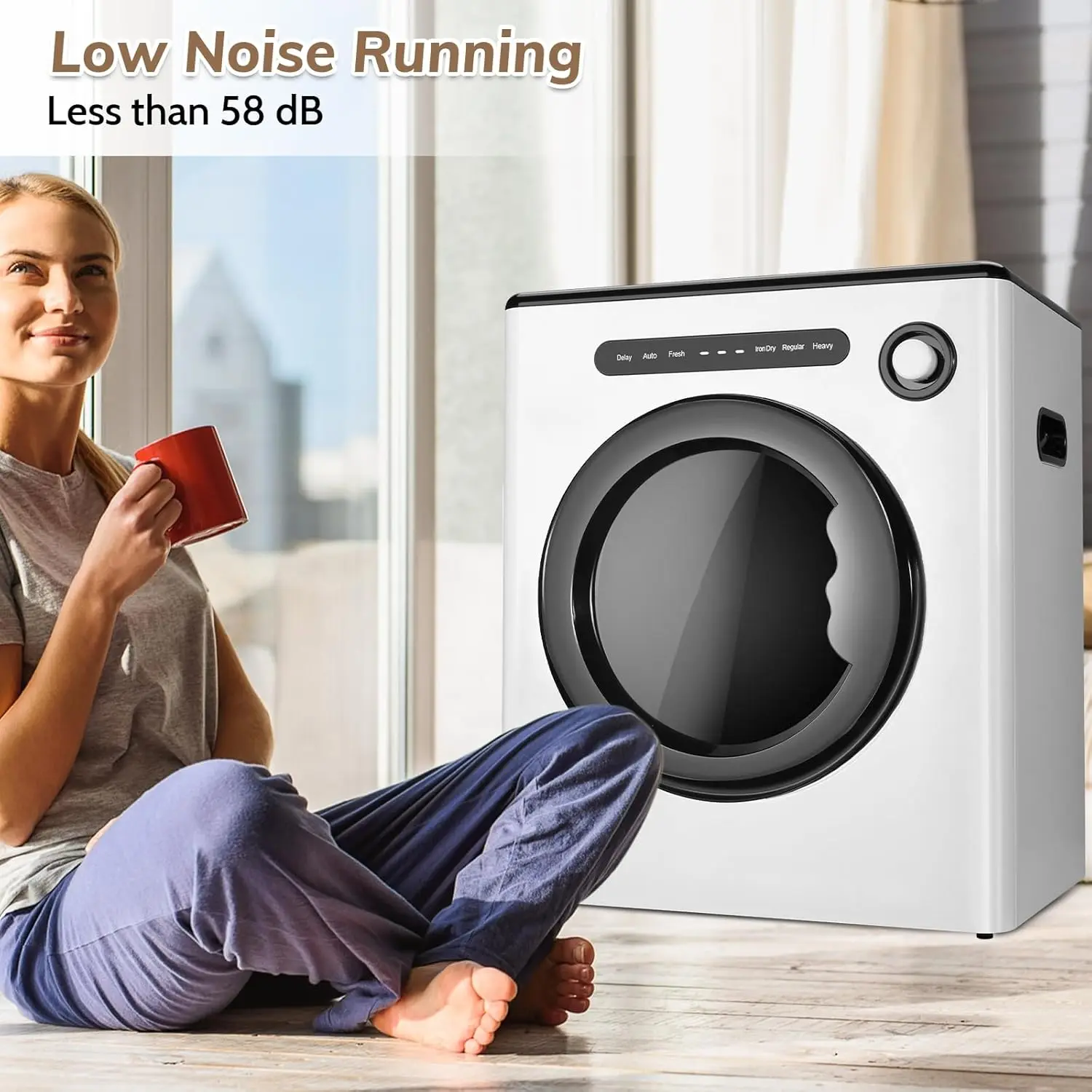 Clothes Dryer 1.6 cu.ft, 110V 970W Compact Laundry Dryers, Front Load Dryers Machine with Stainless Steel Tub, ABS Control Panel 4