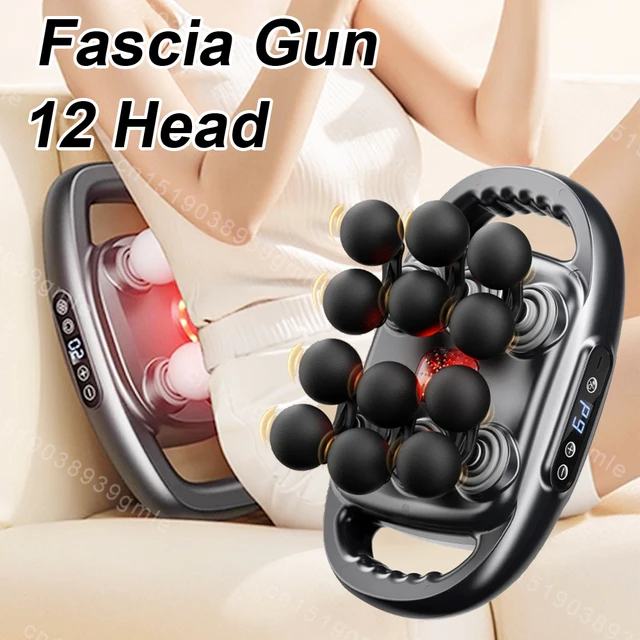 12 Head Fascia Gun Electric Massage Gun Relief Muscle Relaxation Back Massager Vibration Deep Tissue Muscle Fascia Massage Gun