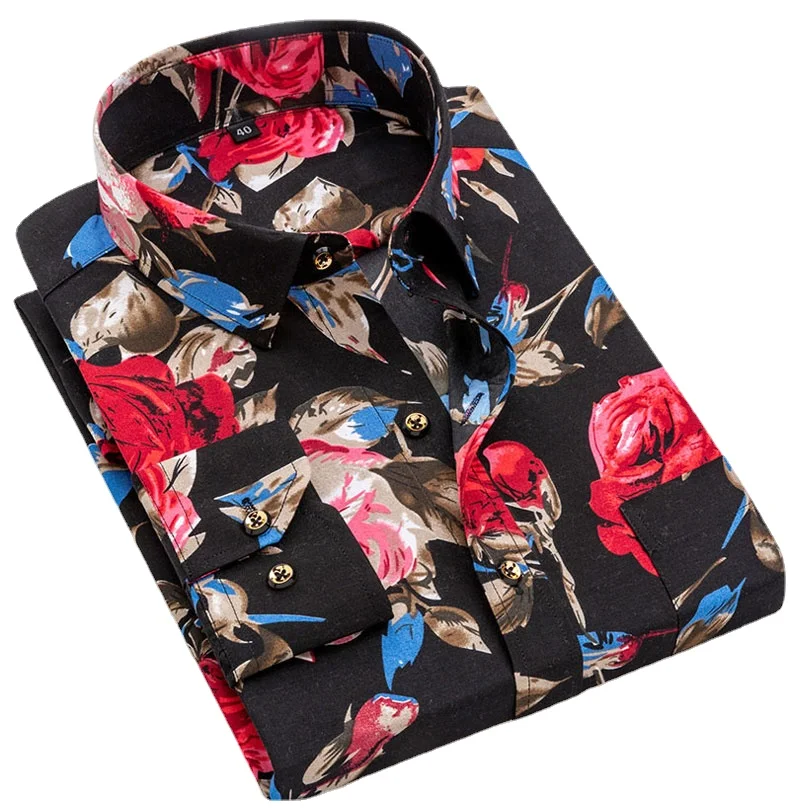 Quality Men's Printed Floral New Fashion Long Sleeve Shirt Soft Thin Spring Summer Standard Fit Holiday Button Casual Shirts