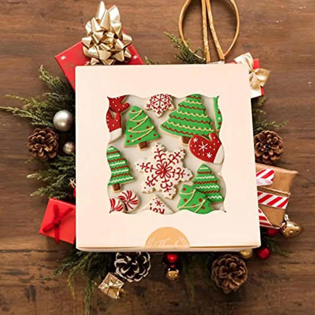 10Pcs Pastry Box Useful Big Size West Dessert Donuts Packing Case Easy to Assemble Cookie Box