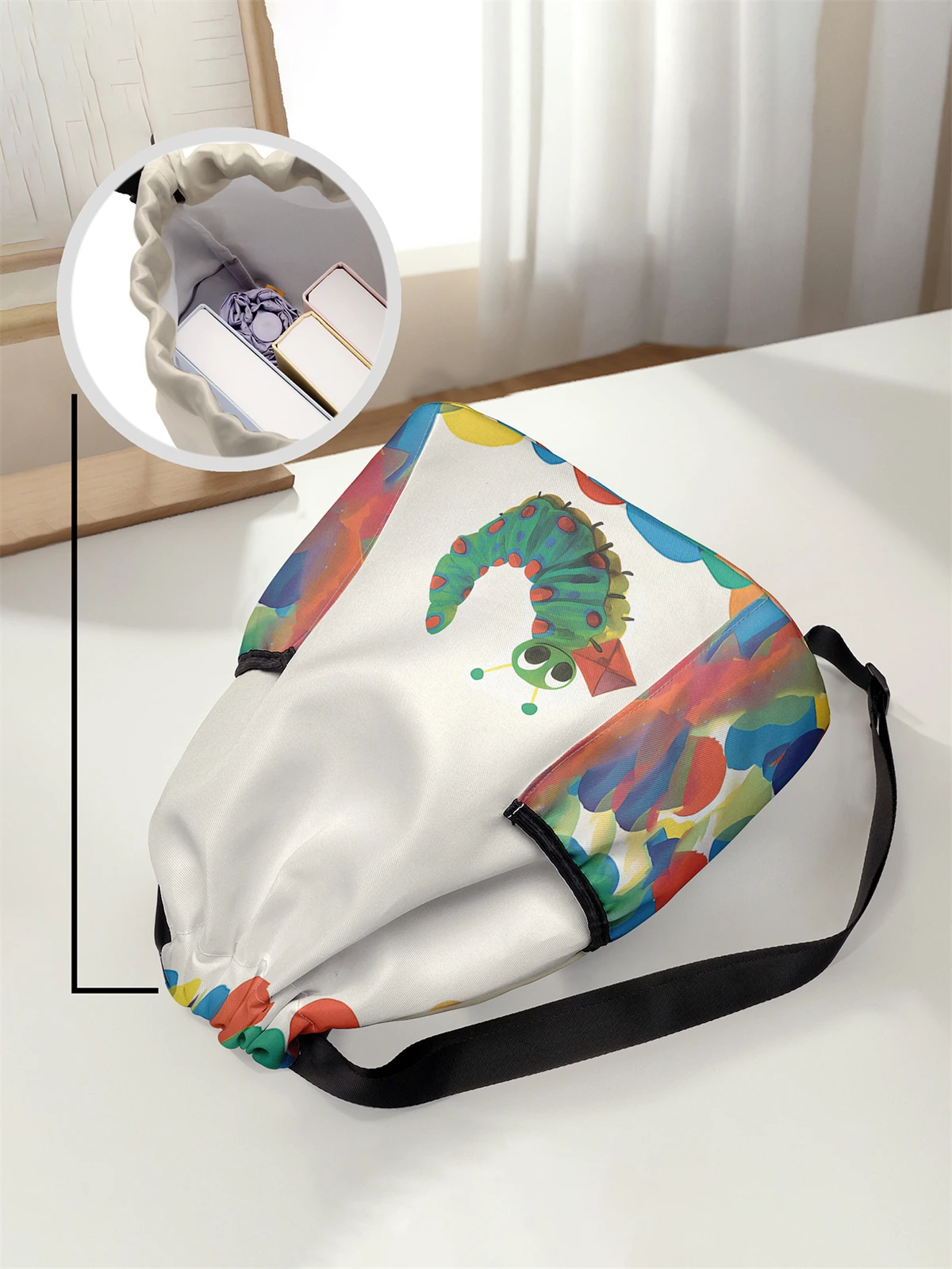 Caterpillar Pattern Drawstring Backpack - Large Capacity Durable Fitness Bag, Adjustable Shoulder Straps, Sports Beach Backpack