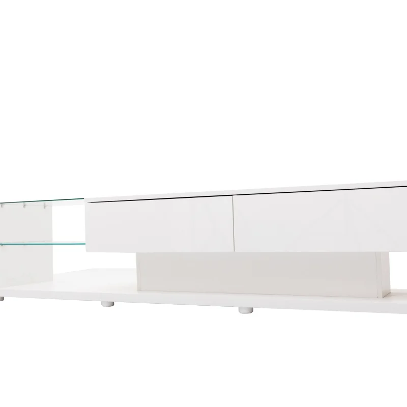 TV Cabinet High-gloss White Glass Wall And Variable LED Lighting. It Combines Natural And Rural Styles With Modern Design – Detail 5