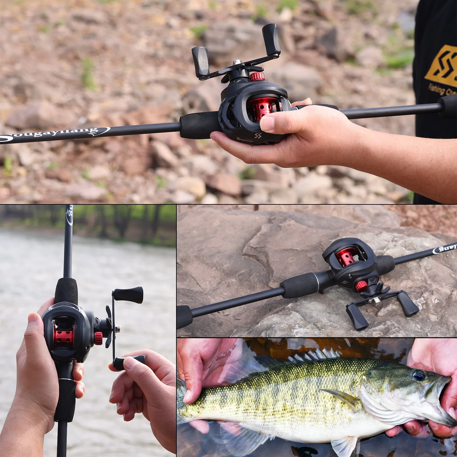 Sougayilang Carbon Rod & Baitcasting Reel Combo with Line 6